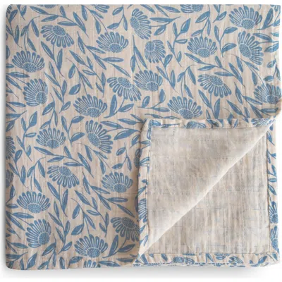 Mushie Muslin Swaddle Blanket In Blue