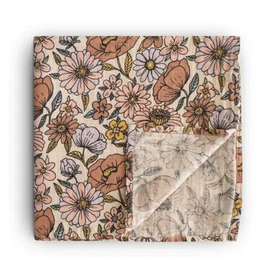 Mushie Muslin Swaddle Blanket In Retro Flowers