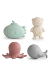Mushie Set Of 4 Sea Life Bath Playset In Multi