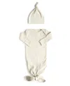 Mushie Unisex Ribbed Knotted Gown + Beanie - Baby In Open White