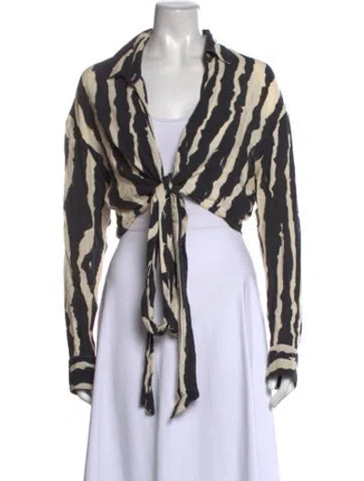 Pre-owned Musier Paris Animal Print Long Sleeve Crop Top In Black/neutrals