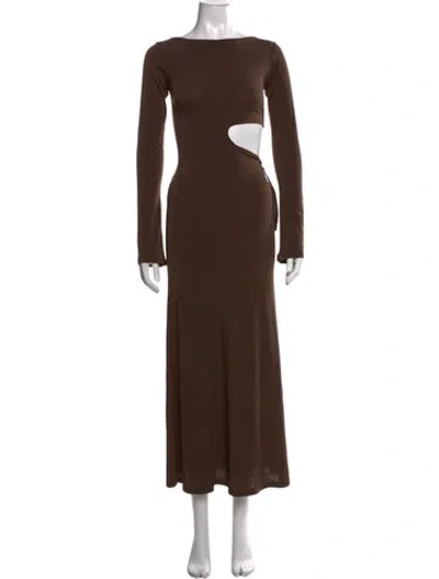 Pre-owned Musier Paris Bateau Neckline Long Dress In Brown