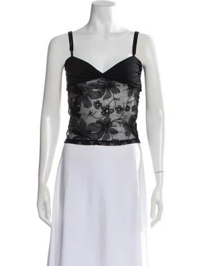 Pre-owned Musier Paris Floral Print V-neck Top W/ Tags In Black