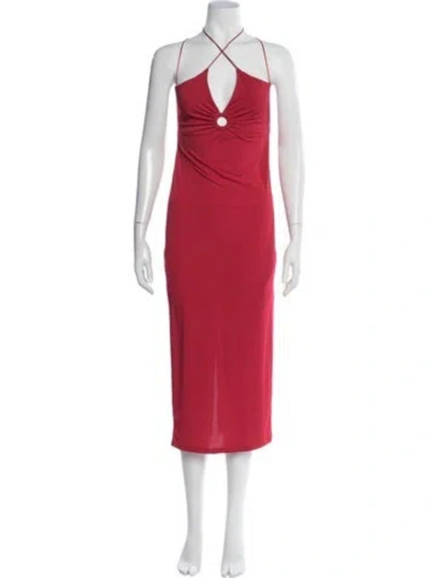 Pre-owned Musier Paris Halterneck Midi Length Dress In Red
