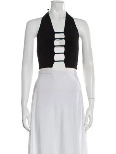 Pre-owned Musier Paris Halterneck Sleeveless Crop Top In Black