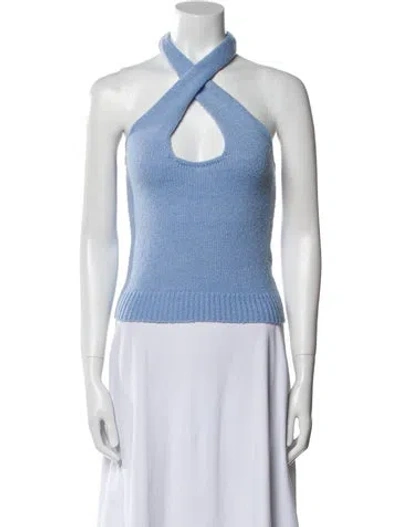 Pre-owned Musier Paris Halterneck Sleeveless Crop Top In Blue