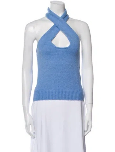 Pre-owned Musier Paris Halterneck Sleeveless Crop Top In Blue