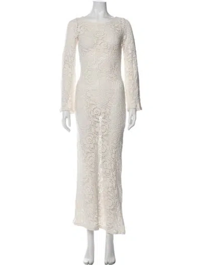 Pre-owned Musier Paris Lace Pattern Long Dress In Neutrals