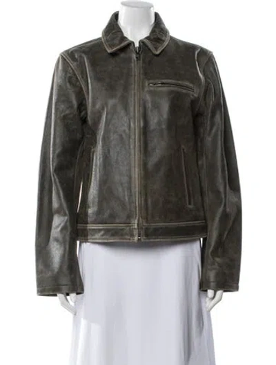 Pre-owned Musier Paris Leather Biker Jacket In Green