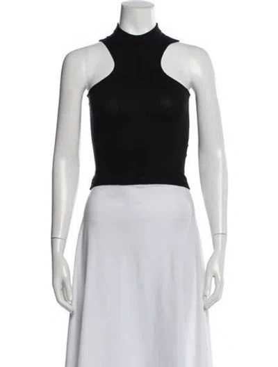 Pre-owned Musier Paris Mock Neck Sleeveless Crop Top In Black
