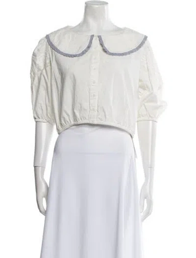 Pre-owned Musier Paris Off-the-shoulder Three-quarter Sleeve Crop Top In White