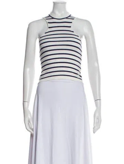 Pre-owned Musier Paris Striped Crew Neck Crop Top In White