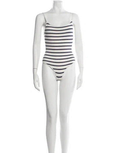 Pre-owned Musier Paris Striped Scoop Neck Bodysuit In White