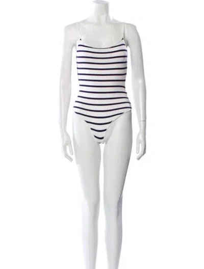 Pre-owned Musier Paris Striped Square Neckline Bodysuit In White