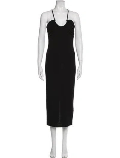 Pre-owned Musier Paris V-neck Midi Length Dress In Black