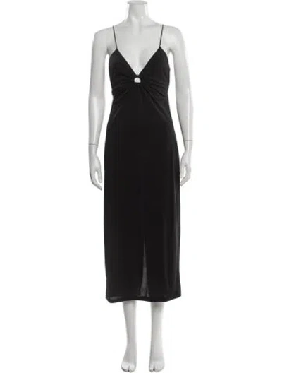 Pre-owned Musier Paris V-neck Midi Length Dress In Black