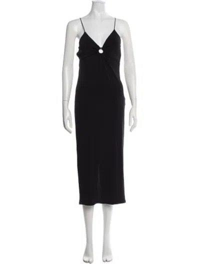 Pre-owned Musier Paris V-neck Midi Length Dress In Black