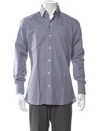 Pre-owned Musika Plaid Print Long Sleeve Shirt In Blue