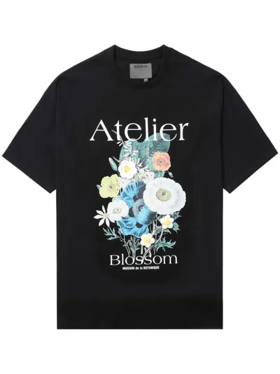 Musium Div. Atelier Blossom Graphic-print Cotton T-shirt In Black