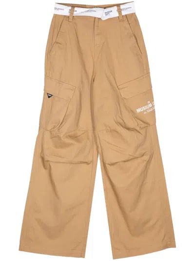 Musium Div. Belted Logo Straight Trousers In Brown