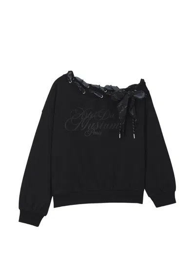 Musium Div. Bow-detail Off-shoulder Sweater In Black