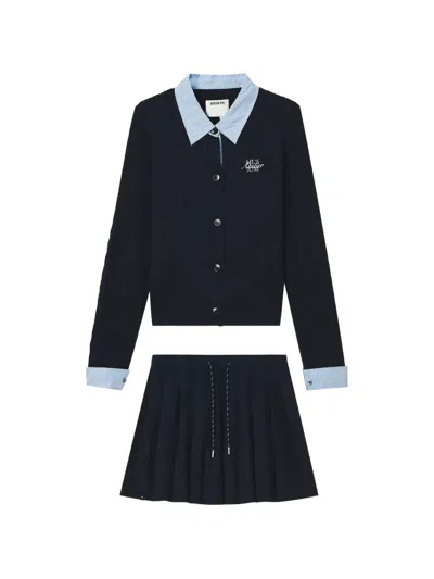 Musium Div. Cable-knit Cardigan And Mini Skirt Set In Blue