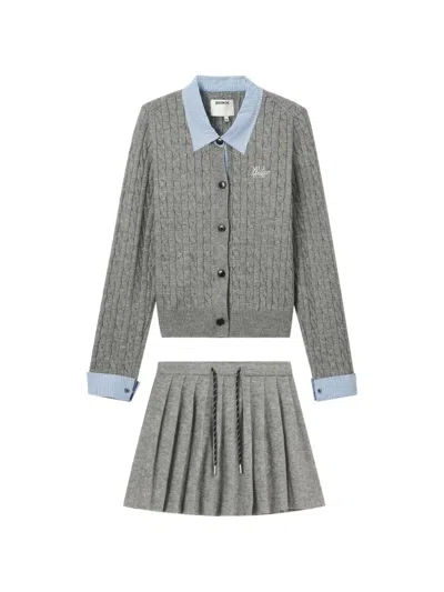 Musium Div. Cable-knit Lcardigan And Mini Skirt Set In Gray
