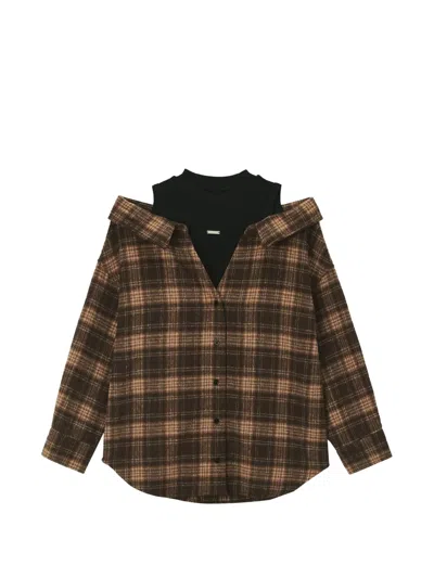 Musium Div. Checked Cold-shoulder Shirt In Brown