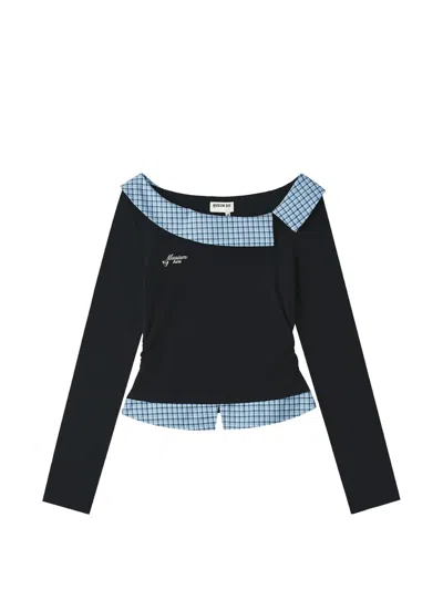 Musium Div. Checked-trim Long-sleeve Jersey In Black