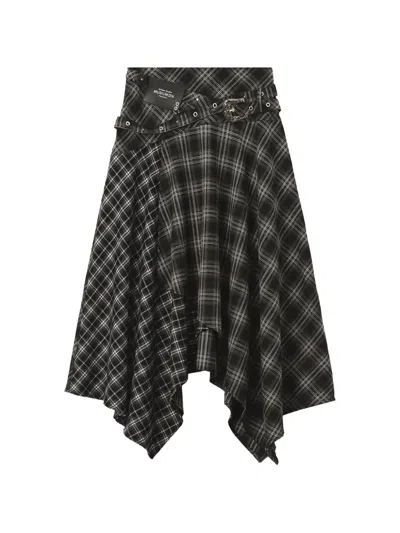 Musium Div. Check-pattern Asymmetric Skirt In Black
