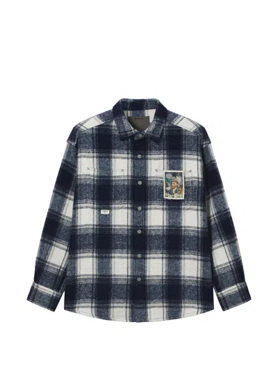 Musium Div. Check-pattern Embroidered Shirt In Blue