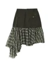 Musium Div. Check-pattern Ruffled Midi Skirt In Black