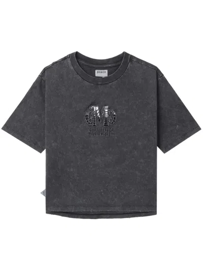 Musium Div. Cut-out Cotton Cropped T-shirt In Black