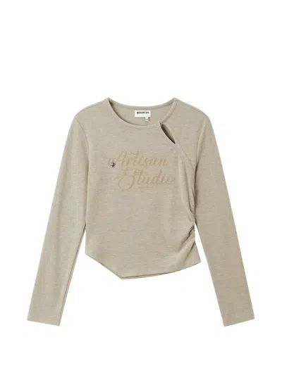 Musium Div. Cut-out Ruched Long-sleeve T-shirt In Neutrals
