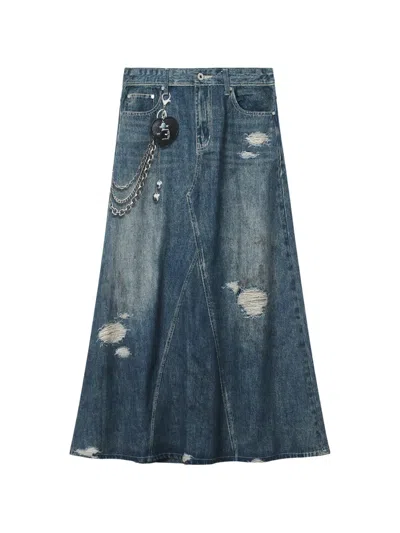 Musium Div. Distressed Chain-detail Denim Skirt In Blue