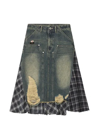 Musium Div. Distressed Panelled A-line Skirt In Blue