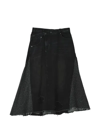 Musium Div. Distressed Panelled Midi Skirt In Black