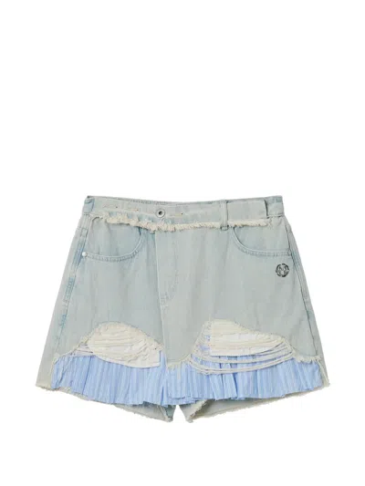 Musium Div. Distressed Ruffled Shorts In Blue