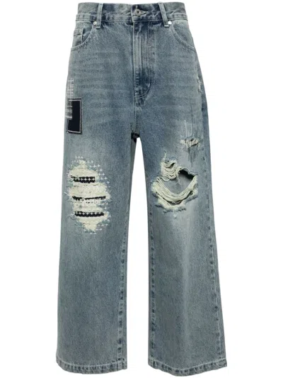 Musium Div. Distressed Wide-leg Cotton Jeans In Blue