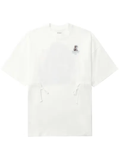 Musium Div. Drawstring-waist Embroidered T-shirt In 白色