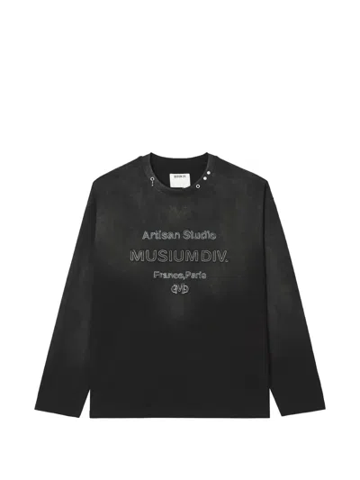Musium Div. Faded Logo-embroidered T-shirt In Black
