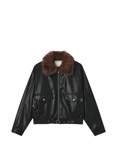 Musium Div. Faux-fur Collar Belted Jacket In Black
