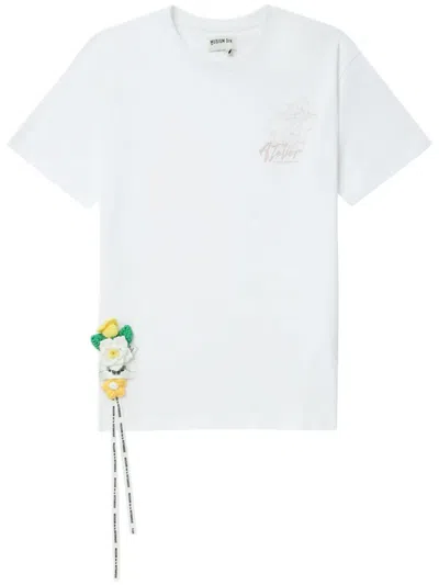 Musium Div. Floral-appliqué Cotton T-shirt In 白色