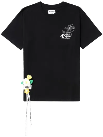 Musium Div. Floral-appliqué Cotton T-shirt In Black
