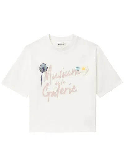 Musium Div. Floral-appliqué Cotton T-shirt In White