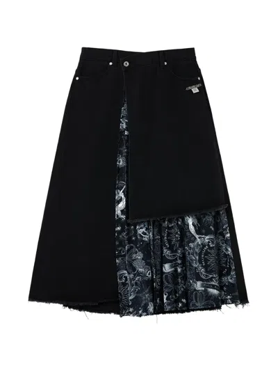 Musium Div. Frayed Denim Midi Skirt In Black