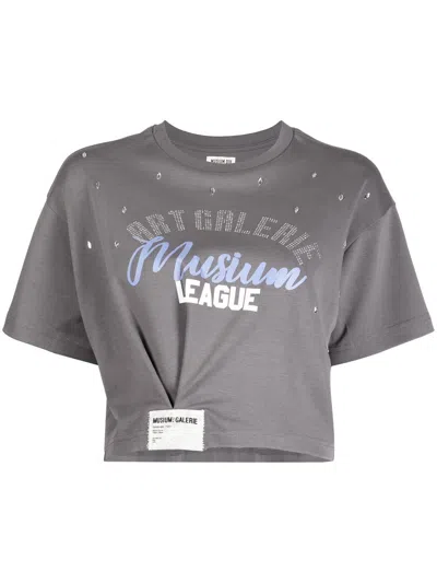 Musium Div. Gathered-detail Crystal-embellished T-shirt In Grau