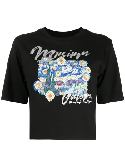 Musium Div. Illustration-print Cropped T-shirt In Black