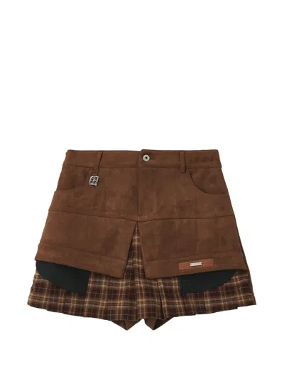 Musium Div. Layered Check-print Mini Shorts In Brown
