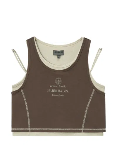 Musium Div. Layered Contrast-stitch Top In Brown